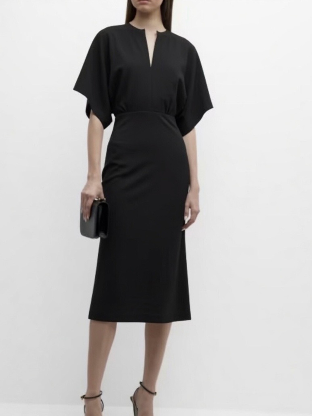 Black V-Neck Midi Dress